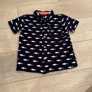 ANDY & EVAN BLUE BUTTON DOWN SHIRT BOYS 3T SHARK PRINT